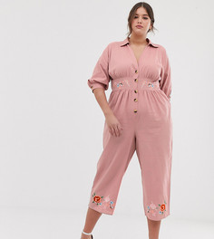 Льняной комбинезон с вышивкой ASOS DESIGN Curve - Мульти
