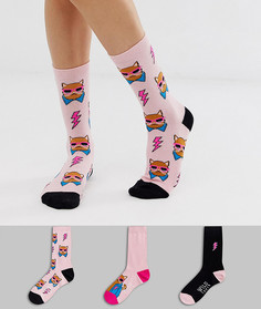 Комплект из 3 пар розовых носков Wild Feet Cool Cat - Розовый Sock Shop
