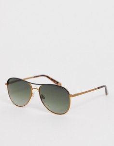 Золотистые солнцезащитные очки-авиаторы с зелеными стеклами Ted Baker - Золотой