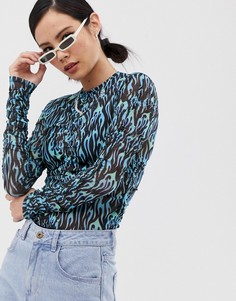 Сетчатый топ с принтом пламени COLLUSION - Мульти