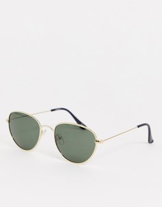 Круглые металлические солнцезащитные очки с поляризованными стеклами ASOS DESIGN - Золотой