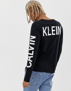 Черный лонгслив с логотипом на спине Calvin Klein Jeans institutional - Черный