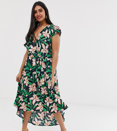 Платье миди с тропическим цветочным принтом AX Paris Plus - Темно-синий