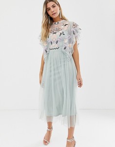 Платье мидакси из сетки добби с цветочной вышивкой Frock And Frill - Зеленый