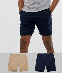Набор из 2 пар узких шортов чиносов (светло-бежевые/ темно-синие) ASOS DESIGN Tall - СКИДКА - Мульти