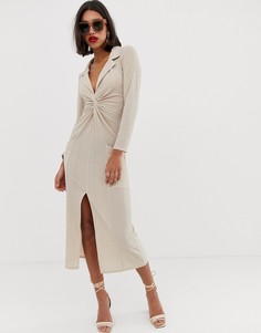 Платье макси с перекрутом ASOS DESIGN - Бежевый