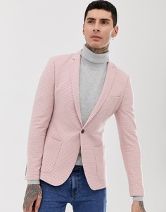 Приталенный блейзер в ломаную клетку с добавлением шерсти ASOS DESIGN - Розовый