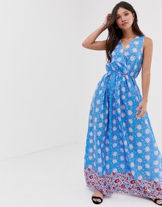 Платье макси с запахом спереди и принтом Parisian - Синий