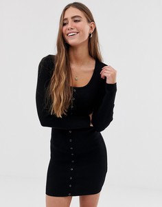 Черное трикотажное платье в рубчик Bershka - Черный