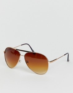 Солнцезащитные очки-авиаторы в золотистой оправе Jeepers Peepers - Коричневый