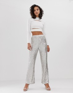 Брюки с пайетками серебристого цвета River Island - Серебряный