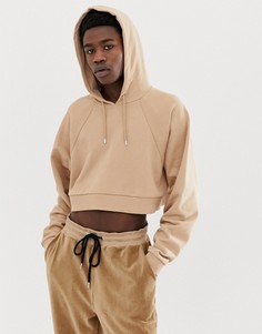 Бежевый укороченный oversize-худи со вставками в рубчик ASOS DESIGN - Бежевый