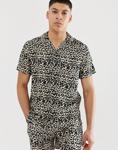 Рубашка с отложным воротником и леопардовым принтом New Look - Коричневый