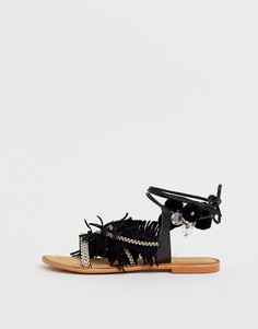 Кожаные сандалии с завязкой и отделкой в стиле бохо Vero Moda - Черный