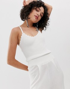 Топ на бретельках в рубчик с отделкой по краю Emory Park - Кремовый