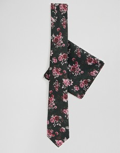 Галстук и платок для пиджака с цветочным рисунком Twisted Tailor - Черный