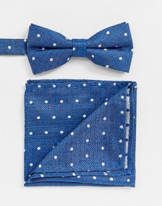 Синий галстук-бабочка и платок для пиджака в горошек Twisted Tailor - Синий