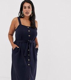 Платье с квадратным вырезом и пуговицами Vero Moda Curve - Темно-синий