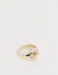 Золотистое кольцо-печатка со змеей и кристаллами ASOS DESIGN - Золотой