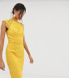 Желтое кружевное платье-футляр с фигурным краем Chi Chi London Tall - Желтый