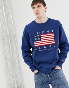 Темно-синий свитшот с круглым вырезом и логотипом Tommy Jeans - Синий