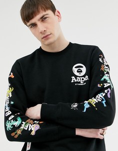 Черный свитер с принтом на рукавах AAPE By A Bathing Ape X Steven Harrington - Черный