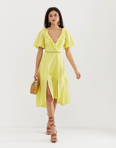 Платье миди с вышивкой ришелье Finders Keepers Sundays - Желтый