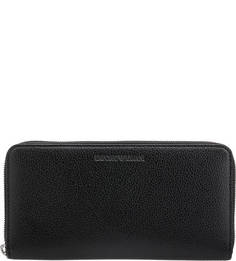 Черный кожаный кошелек на молнии Emporio Armani