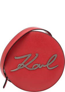 Красная кожаная сумка круглой формы Karl Lagerfeld