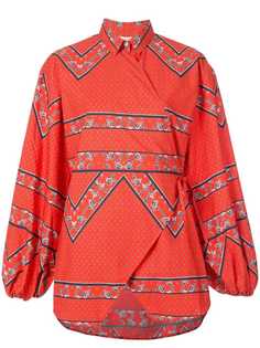 Ganni рубашка с запахом и принтом