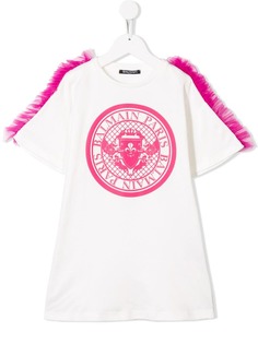 Balmain Kids футболка с оборками и логотипом