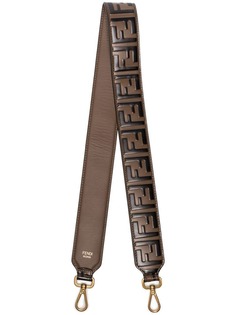 Fendi brown FF logo embossed leather shoulder strap