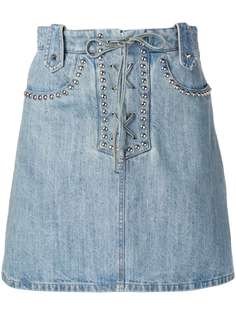 Miu Miu studded lace-up denim skirt