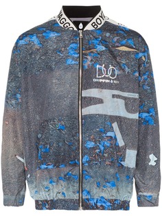 Duo logo band print bomber jacket