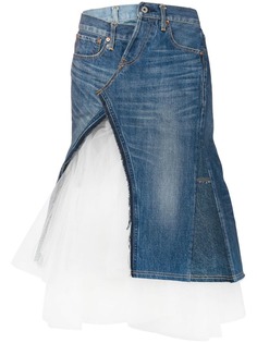Junya Watanabe джинсовая юбка со вставками из тюля