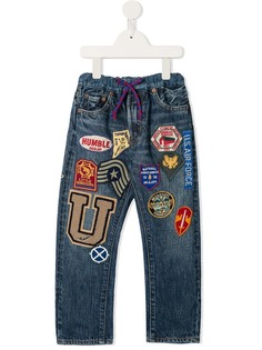 Denim Dungaree patch detail jeans