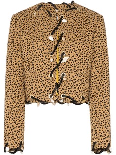 Rejina Pyo leopard print shell charm collarless jacket