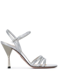 Prada logo plaque metallic sandals