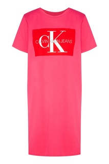Розовое платье-футболка с принтом Calvin Klein
