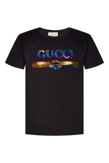 Футболка с винтажным логотипом из пайеток Gucci