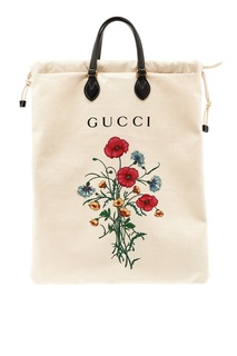 Белая сумка с принтом "Flora" Gucci