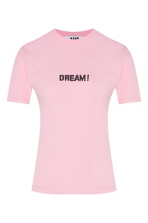 Розовая футболка с черной надписью Msgm