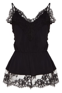 Черный шелковый топ с кружевом Msgm