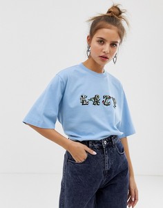 Свободная футболка с цветочным принтом Lazy Oaf - Синий