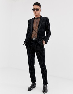 Черный приталенный бархатный пиджак с леопардовым рисунком и блестками ASOS DESIGN - Черный