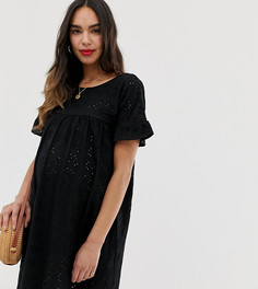 Свободное платье с вышивкой ришелье и оборками на рукавах ASOS DESIGN Maternity - Белый