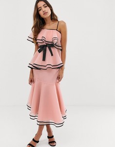 Розовое платье миди из органзы и контрастной отделкой Forever U - Розовый
