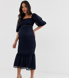 Кружевное платье с пышными рукавами и оборкой ASOS DESIGN Maternity - Темно-синий