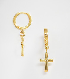 Серьги-кольца из позолоченного серебра с подвесками-крестами ASOS DESIGN - Золотой