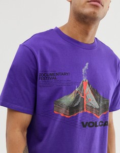 Свободная фиолетовая футболка с принтом вулкана Bershka Join Life - Фиолетовый
